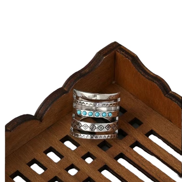 Boho Silver Plated with Turquoise Designed Ring - Picture 2 of 8